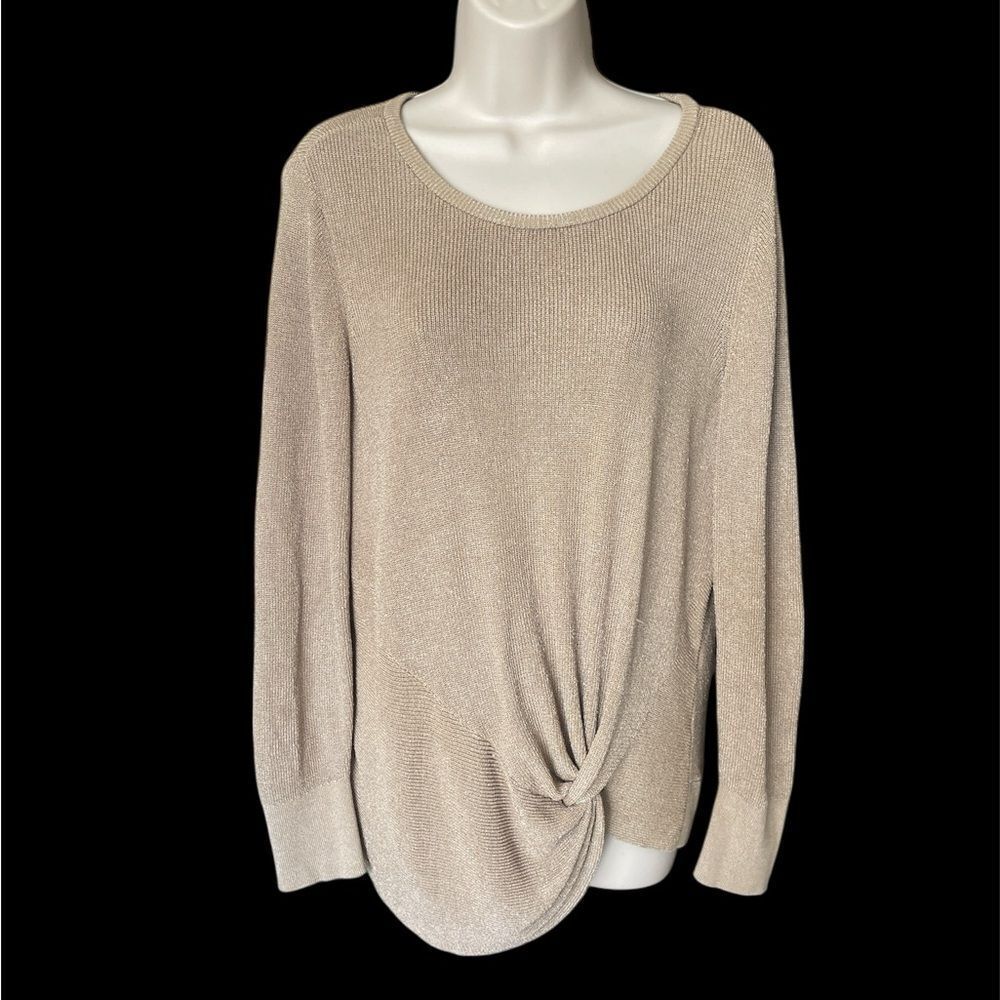 Chico's Gold Tan  Crew Neck Sweater with Twist Holiday 2P